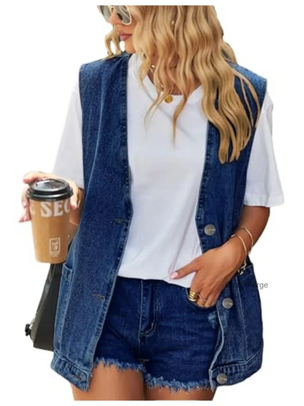 Oversized Sleeveless Denim Vest Button Down Jean Jacket Top